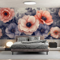 Watercolor Peach and Lavender Floral Mural Wallpaper - pure wallpaper artwork