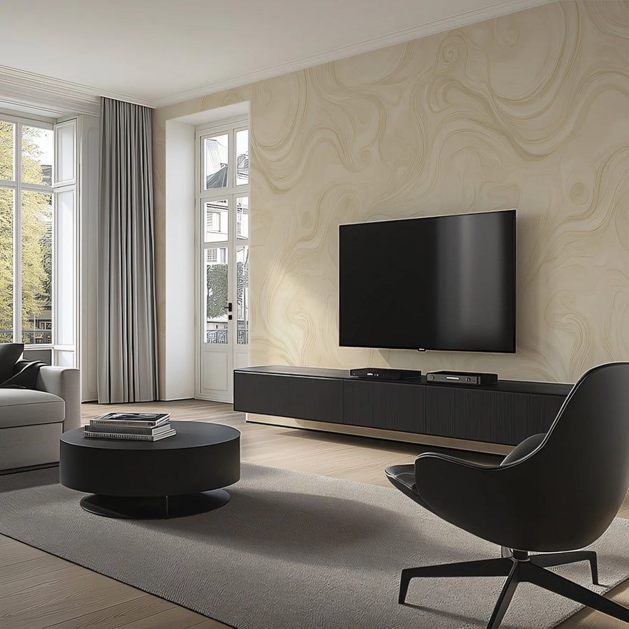 Sandstone Swirl Mural Wallpaper — Organic Fluid Minimalist Mural Wallpaper