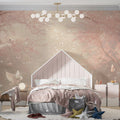 Winged Bunny Forest Mural Wallpaper — Soft Blush Woodland Scene Mural Wallpaper - pure wallpaper artwork