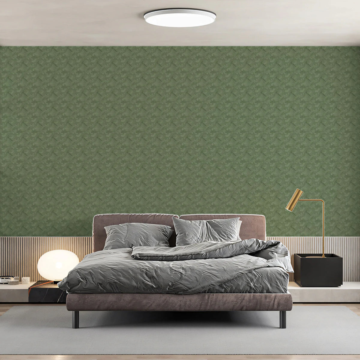 Olive Green Swirl Mural Wallpaper — Organic Fluid Pattern Mural Wallpaper - pure wallpaper artwork