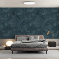 Midnight Teal Swirl Mural Wallpaper — Fluid Abstract Art Mural Wallpaper - pure wallpaper artwork
