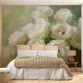 White Rose Oil Painting Mural Wallpaper — Elegant Floral Art Mural Wallpaper - pure wallpaper artwork