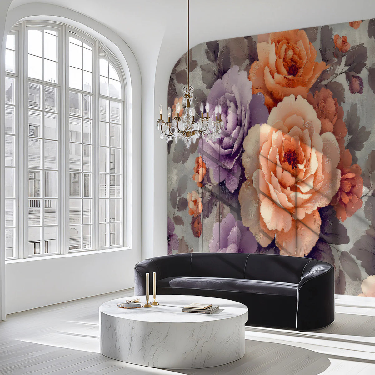 Vintage Peony Floral Mural Wallpaper in Peach and Lavender Mural Wallpaper - pure wallpaper artwork