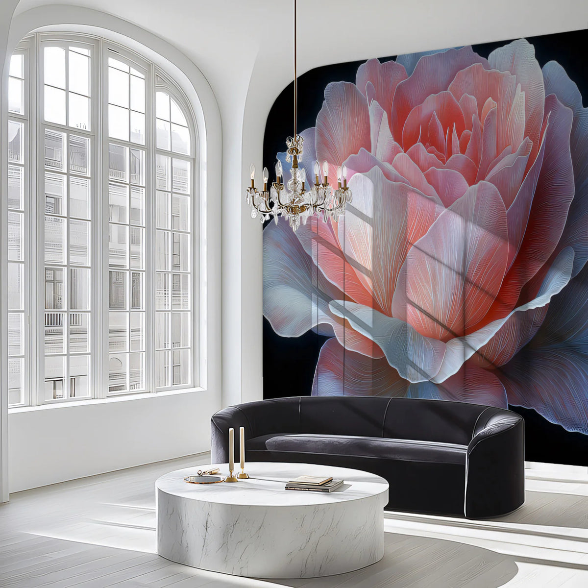 Large Rose Bloom Mural Wallpaper — Dramatic Botanical Wall Art Mural Wallpaper - pure wallpaper artwork