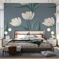 White Tulip Mural Wallpaper — Minimalist Botanical Wall Decor Mural Wallpaper - pure wallpaper artwork