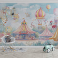 Whimsical Carnival Fairground Mural Wallpaper in Soft Pastels Mural Wallpaper - pure wallpaper artwork