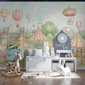 Vintage Fairground Mural Wallpaper — Pastel Carnival Illustration Mural Wallpaper - pure wallpaper artwork