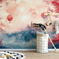 Fantasy Castle & Hot Air Balloon Mural Wallpaper — Whimsical Decor Mural Wallpaper - pure wallpaper artwork