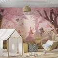 Pink Blossom Bunny Grove Mural Wallpaper — Whimsical Storybook Scene Mural Wallpaper - pure wallpaper artwork