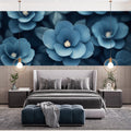 Midnight Blue Floral Mural Wallpaper — Moody Botanical Art Mural Wallpaper - pure wallpaper artwork