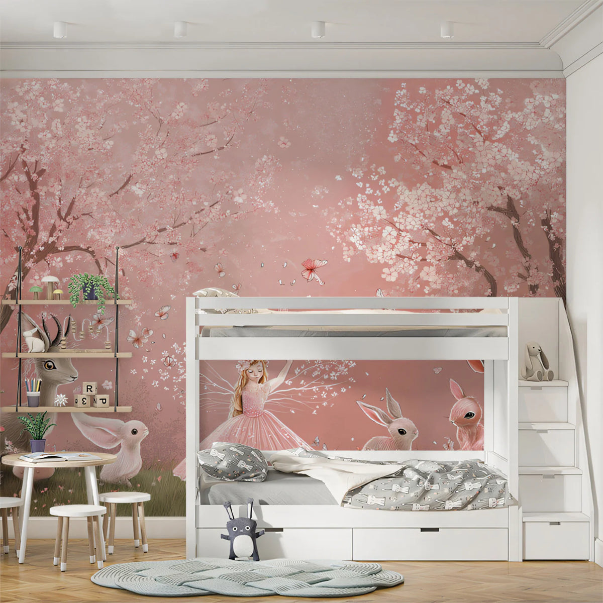 Fairy Tale Cherry Blossom Mural Wallpaper in Soft Pink Mural Wallpaper - pure wallpaper artwork