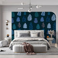 Midnight Woodland Pinecone Mural Wallpaper — Whimsical Forest Motif Mural Wallpaper - pure wallpaper artwork
