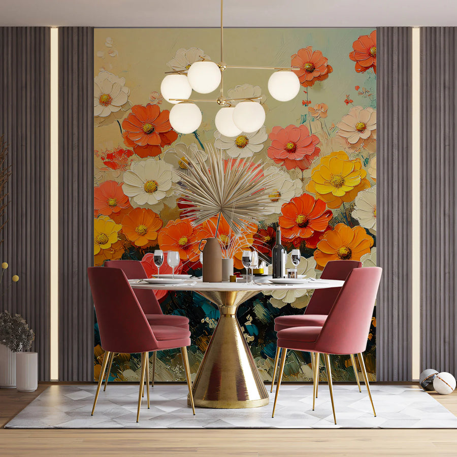 Abstract Floral Oil Painting Mural Wallpaper — Hand-Painted Style Mural Wallpaper