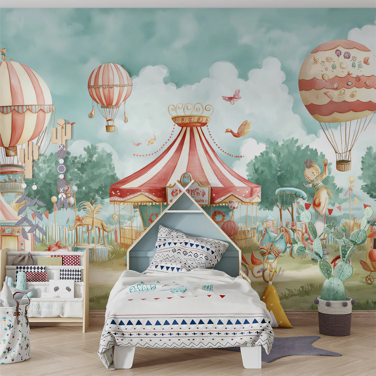 Whimsical Circus Adventure Mural Wallpaper — Pastel Fairground Scene Mural Wallpaper - pure wallpaper artwork