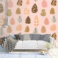 Hand-Drawn Pinecone Botanical Mural Wallpaper — Blush Pink Mural Wallpaper - pure wallpaper artwork