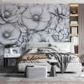 Monochrome Peony Field Mural Wallpaper — Intricate Floral Illustration Mural Wallpaper - pure wallpaper artwork