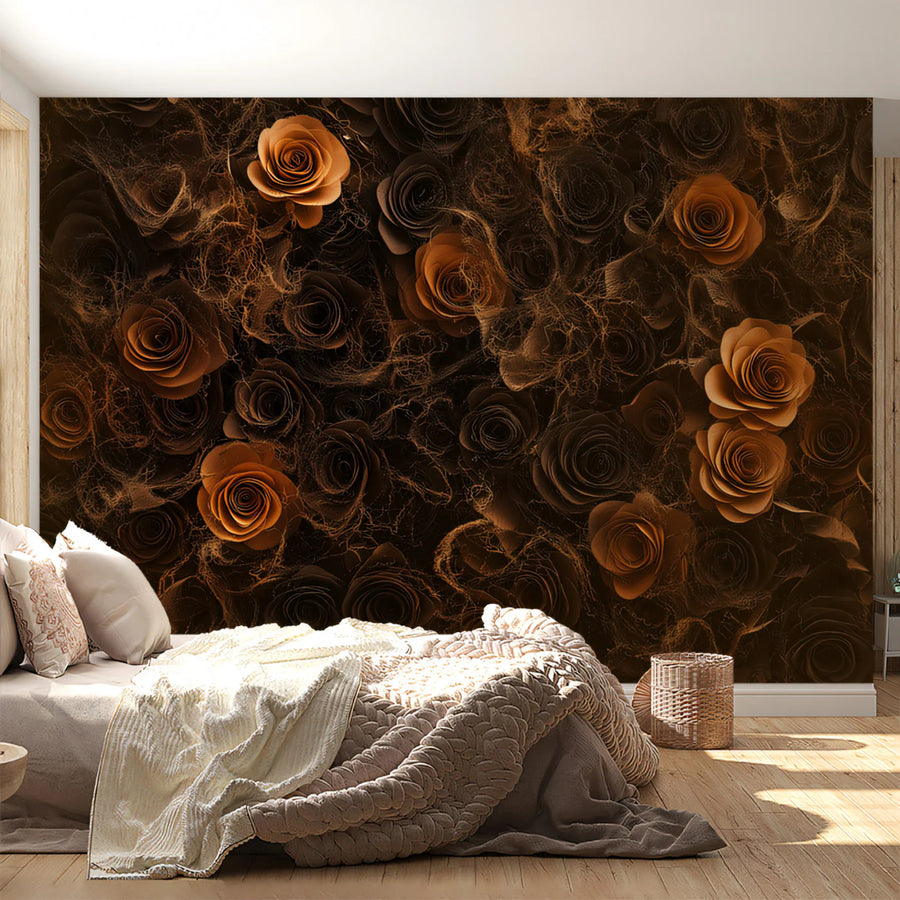 Gothic Rose Mural Wallpaper — Dark Floral Botanical Art Mural Wallpaper