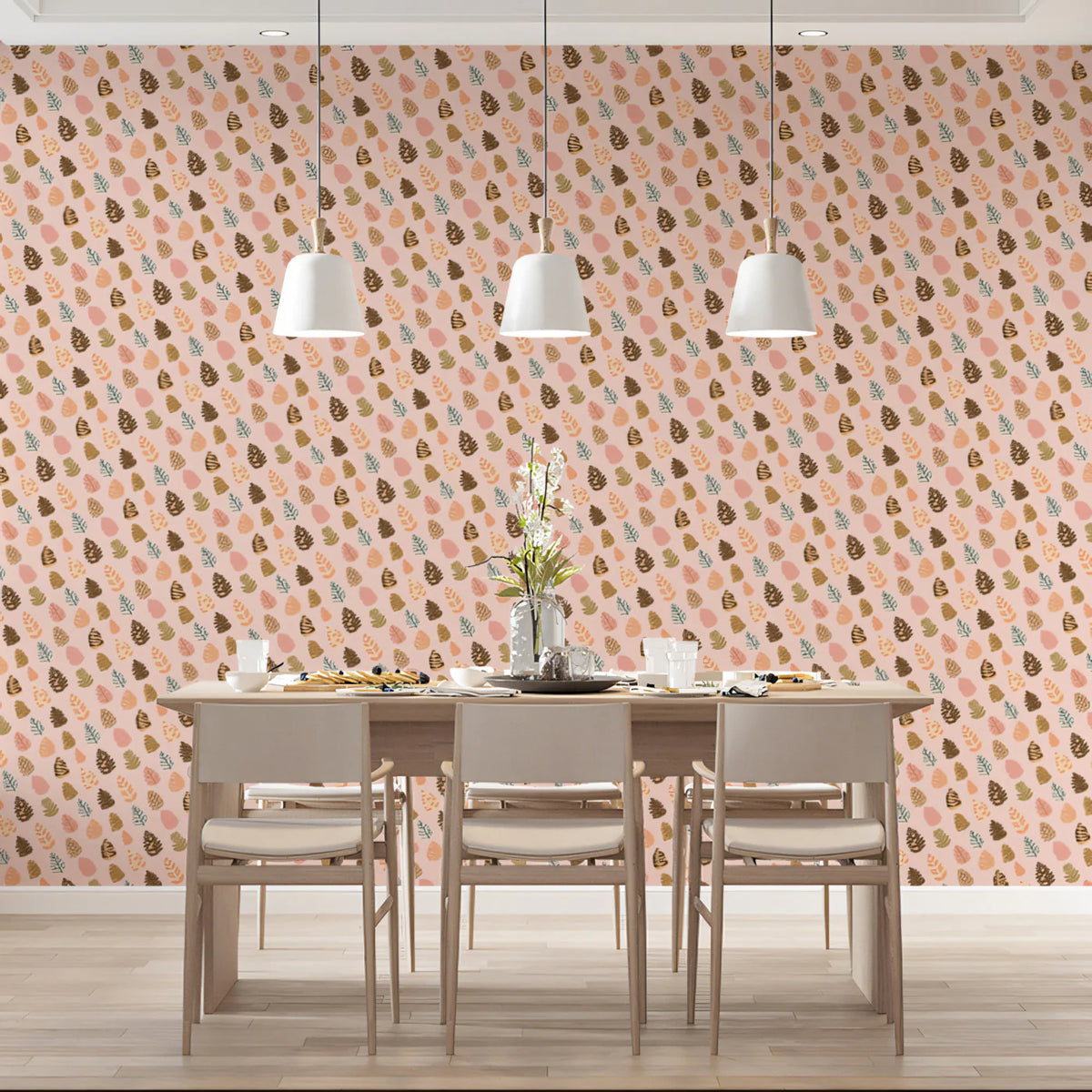 Autumn Pinecone Botanical Mural Wallpaper — Soft Earthy Pattern Mural Wallpaper - pure wallpaper artwork