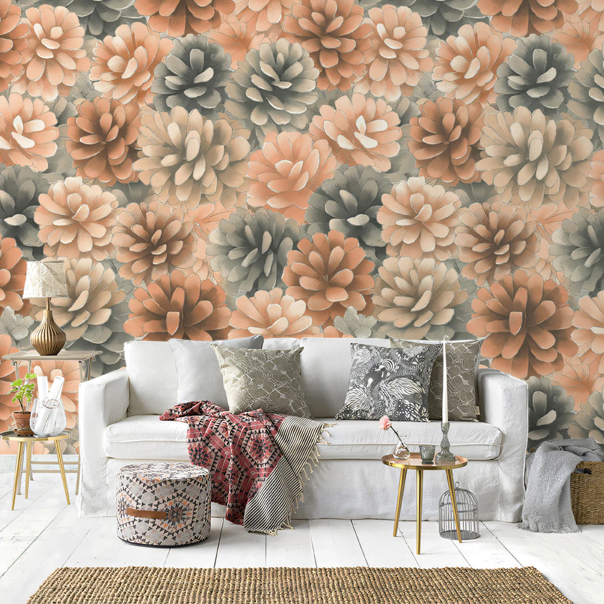 Rustic Pine Cone Mural Wallpaper — Warm Earthy Floral Pattern Mural Wallpaper - pure wallpaper artwork