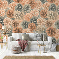 Rustic Pine Cone Mural Wallpaper — Warm Earthy Floral Pattern Mural Wallpaper - pure wallpaper artwork