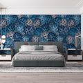 Blue Chrysanthemum Floral Mural Wallpaper — Painterly Petal Motif Mural Wallpaper - pure wallpaper artwork
