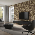 Cocoa Scroll Floral Mural Wallpaper — Vintage Baroque Design Mural Wallpaper - pure wallpaper artwork