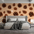 Hand-Painted Pinecone Mural Wallpaper in Soft Peach Mural Wallpaper - pure wallpaper artwork