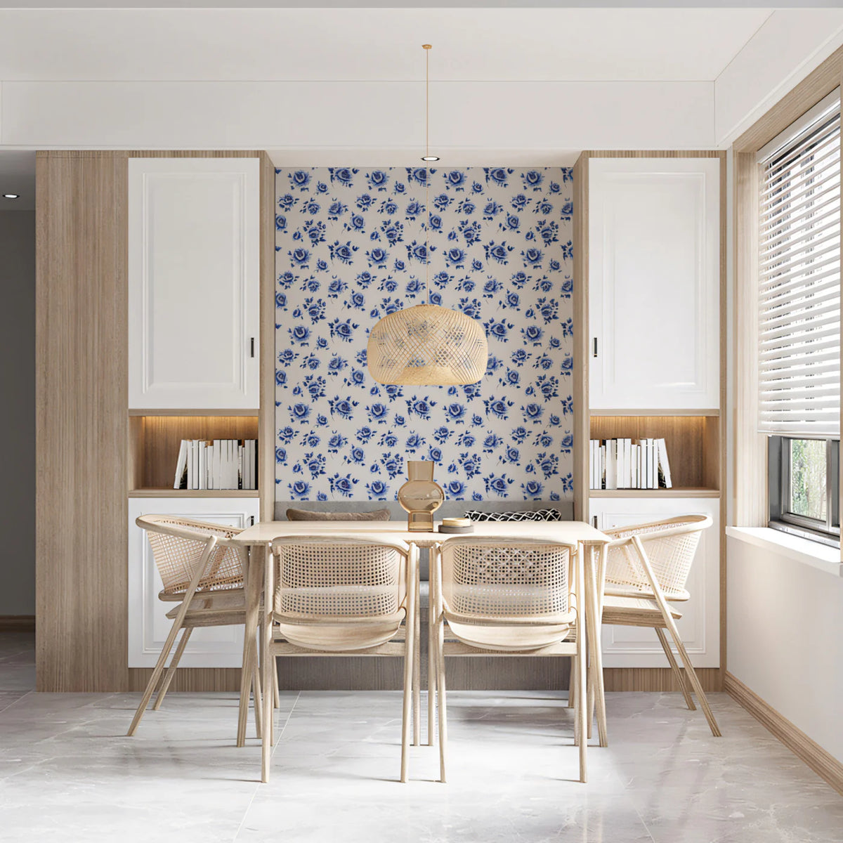 Chinoiserie Blue Rose Mural Wallpaper — Classic Floral Design Mural Wallpaper - pure wallpaper artwork
