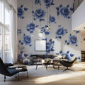 Indigo Peony Blossom Mural Wallpaper — Classic Floral Art Mural Wallpaper - pure wallpaper artwork
