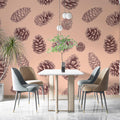 Vintage Pinecone Etching Mural Wallpaper — Soft Peach & Brown Mural Wallpaper - pure wallpaper artwork