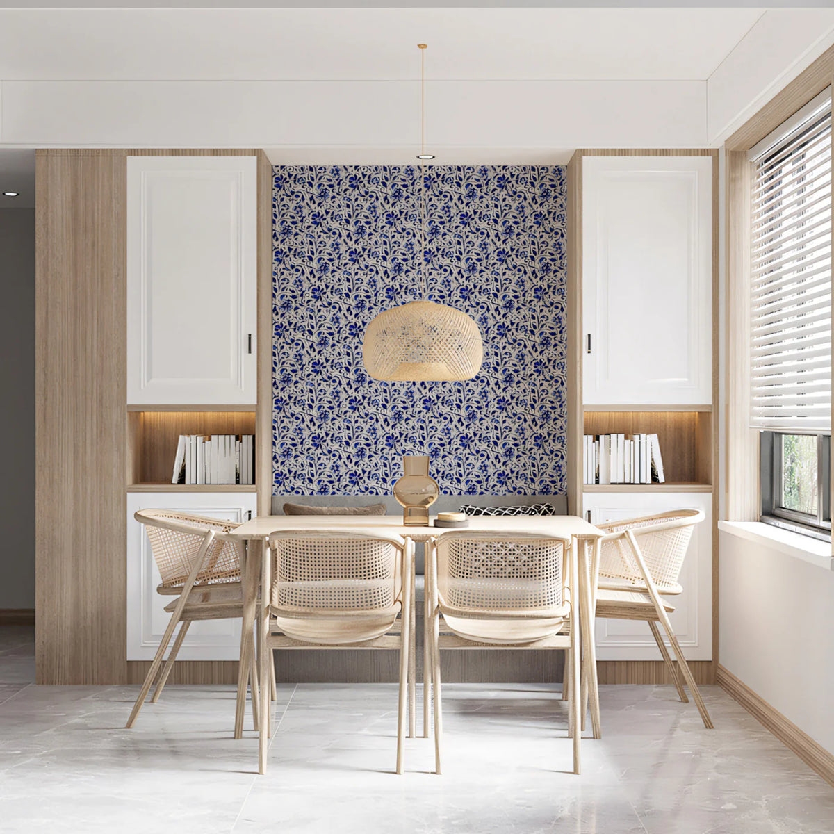Cobalt Floral Vine Mural Wallpaper — Vintage Ceramic Style Mural Wallpaper - pure wallpaper artwork
