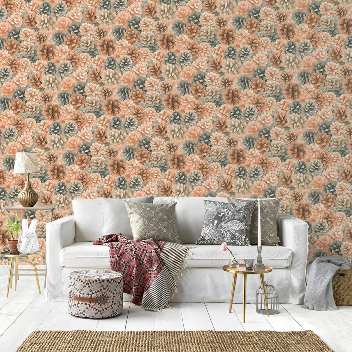 Dense Pine Cone Cluster Mural Wallpaper — Warm Rustic Pattern Mural Wallpaper - pure wallpaper artwork