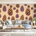 Golden & Purple Pinecone Botanical Mural Wallpaper - pure wallpaper artwork