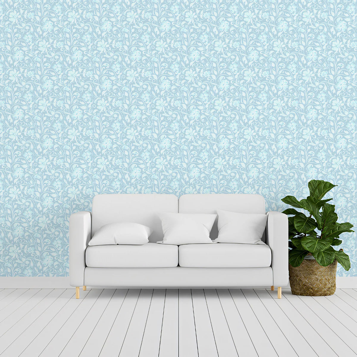 Frosted Lace Floral Mural Wallpaper — Soft Blue Botanical Mural Wallpaper - pure wallpaper artwork