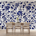 Indigo Bloom Swirl Mural Wallpaper — Porcelain Floral Elegance Mural Wallpaper - pure wallpaper artwork