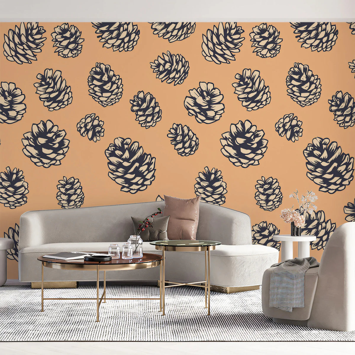 Rustic Pinecone Pattern Mural Wallpaper — Whimsical Earthy Motif Mural Wallpaper - pure wallpaper artwork