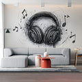 Headphones and Musical Notes Sketch Mural Wallpaper - pure wallpaper artwork