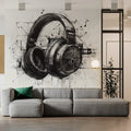 Industrial Headphones Sketch Mural Wallpaper — Artistic Monochrome Mural Wallpaper - pure wallpaper artwork