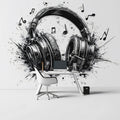 Explosive Headphones Mural Wallpaper — Artistic Music Sketch Mural Wallpaper - pure wallpaper artwork