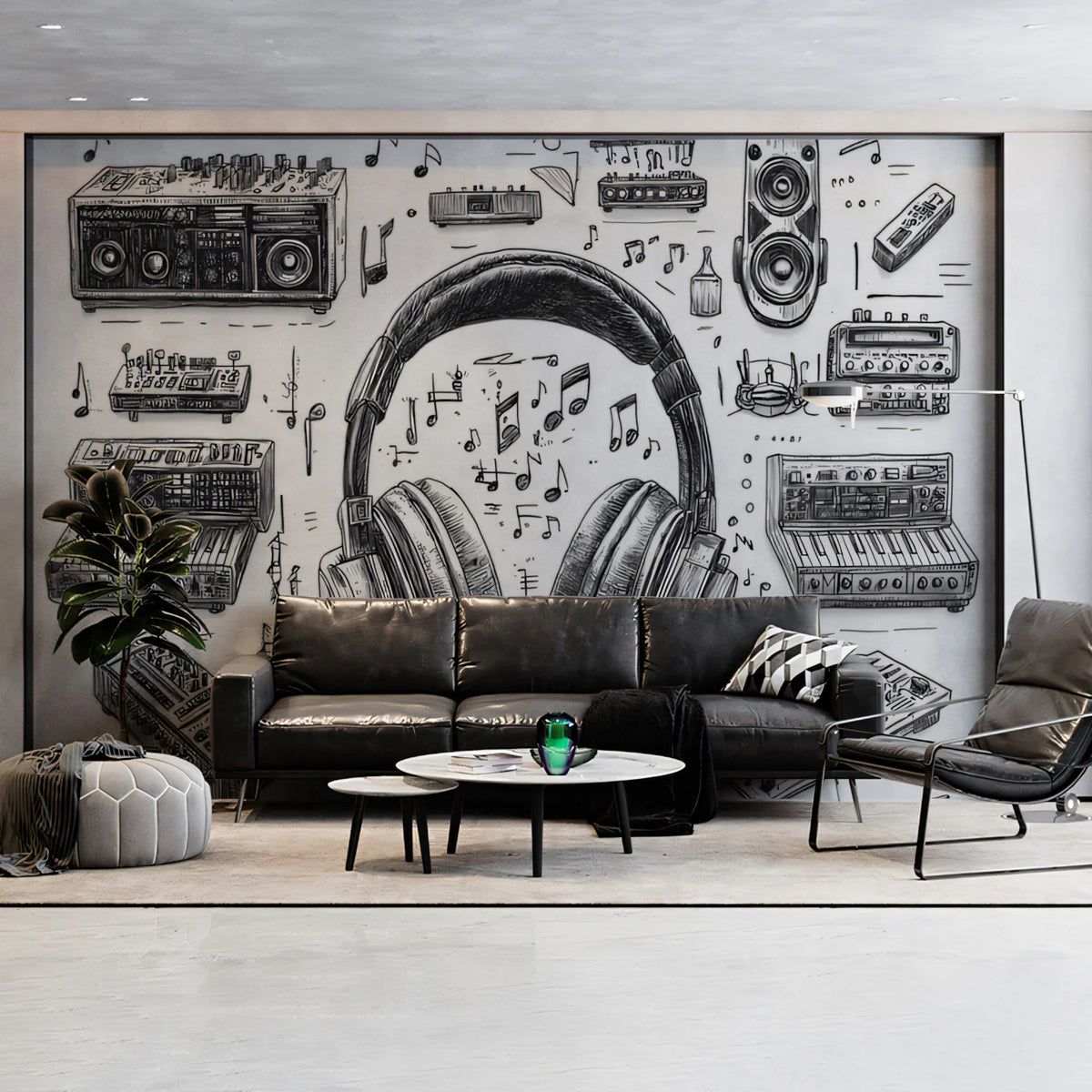 Retro Audio Sketch Mural Wallpaper — Hand-Drawn Musical Motif Mural Wallpaper - pure wallpaper artwork