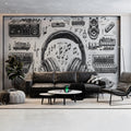 Retro Audio Sketch Mural Wallpaper — Hand-Drawn Musical Motif Mural Wallpaper - pure wallpaper artwork