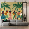 Caribbean Rhythm Mural Wallpaper — Retro Palm and Music Scene Mural Wallpaper - pure wallpaper artwork