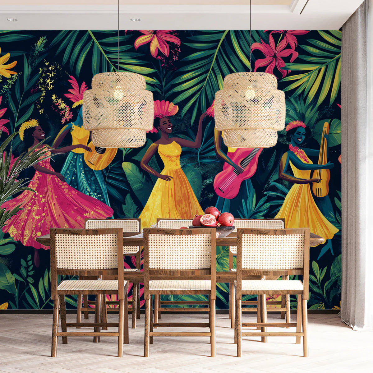 Tropical Rhythms Mural Wallpaper — Vibrant Island Garden Scene Mural Wallpaper - pure wallpaper artwork