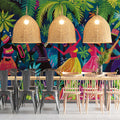 Jungle Festival Mural Wallpaper — Vibrant Tropical Dancers Pattern Mural Wallpaper - pure wallpaper artwork