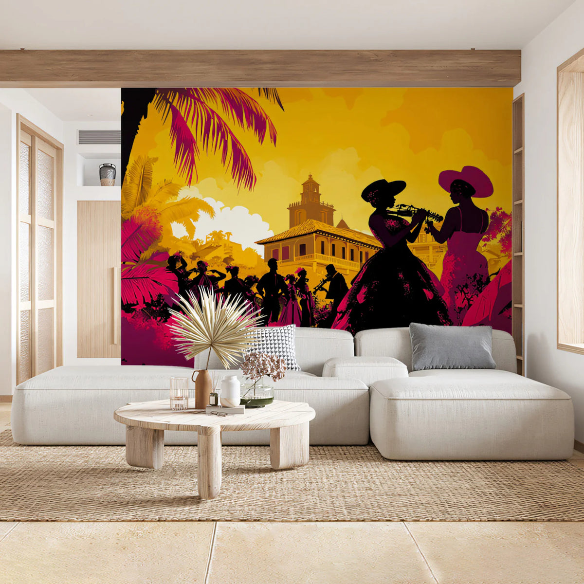 Latin Fiesta Mural Wallpaper — Sunset Silhouette Scene Mural Wallpaper - pure wallpaper artwork