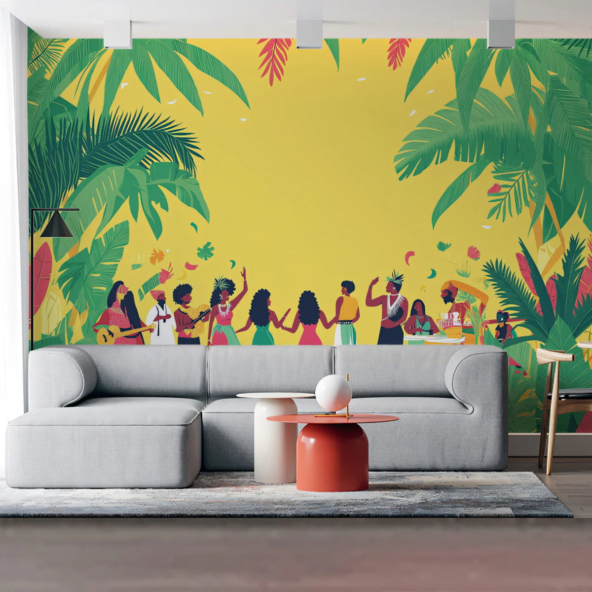 Island Celebration Mural Wallpaper — Tropical Festive Scene Mural Wallpaper - pure wallpaper artwork