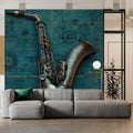 Jazz Saxophone Blueprint Mural Wallpaper — Industrial Artistic Style Mural Wallpaper - pure wallpaper artwork