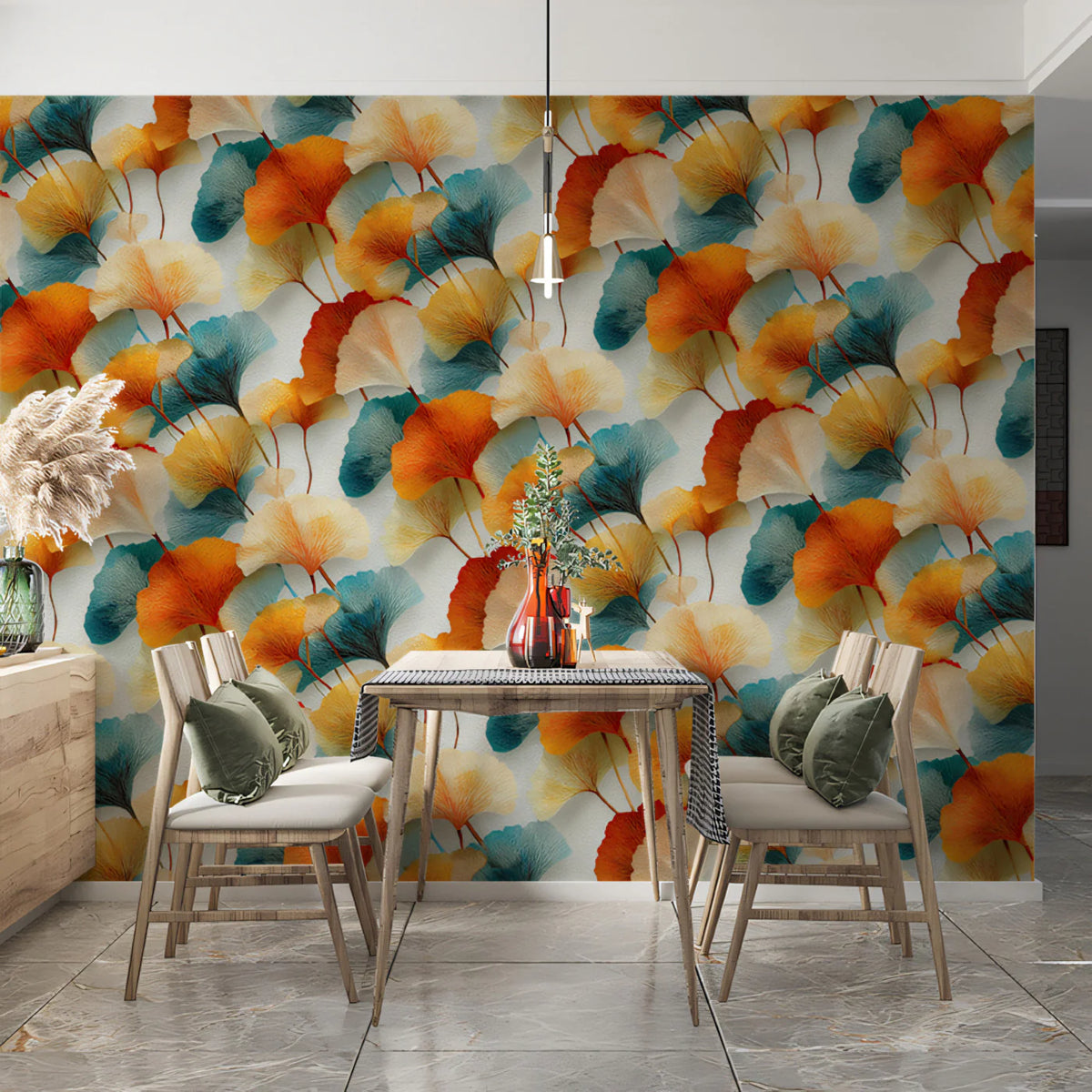 Ginkgo Leaf Botanical Mural Wallpaper — Warm Autumn Palette Mural Wallpaper - pure wallpaper artwork