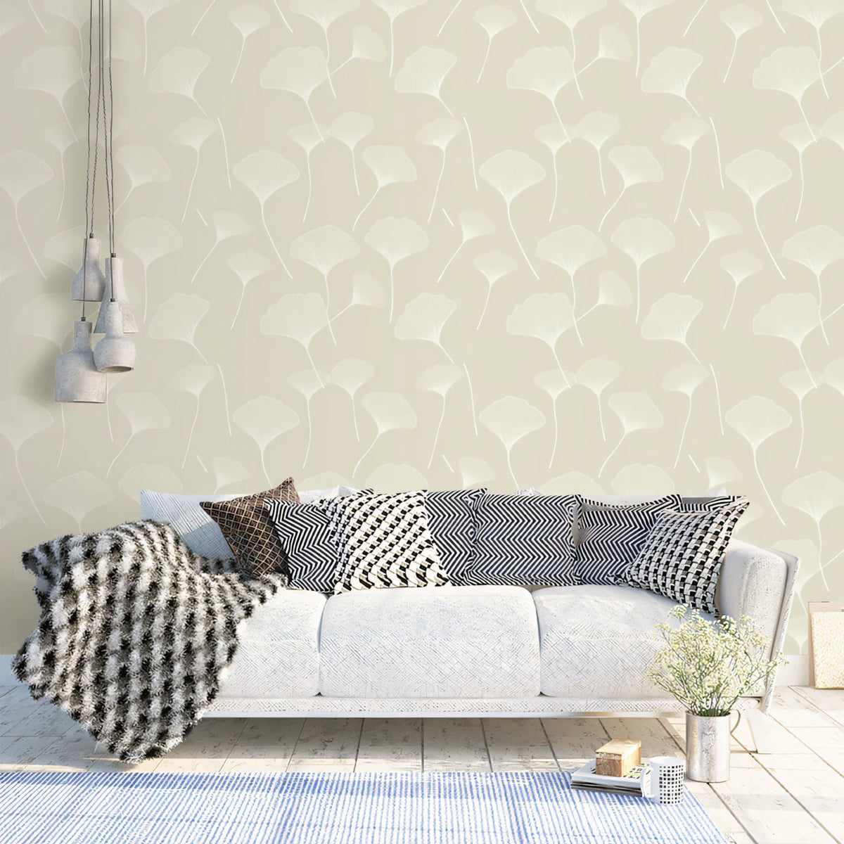 Minimalist Ginkgo Leaf Mural Wallpaper in Cream and Beige Mural Wallpaper - pure wallpaper artwork