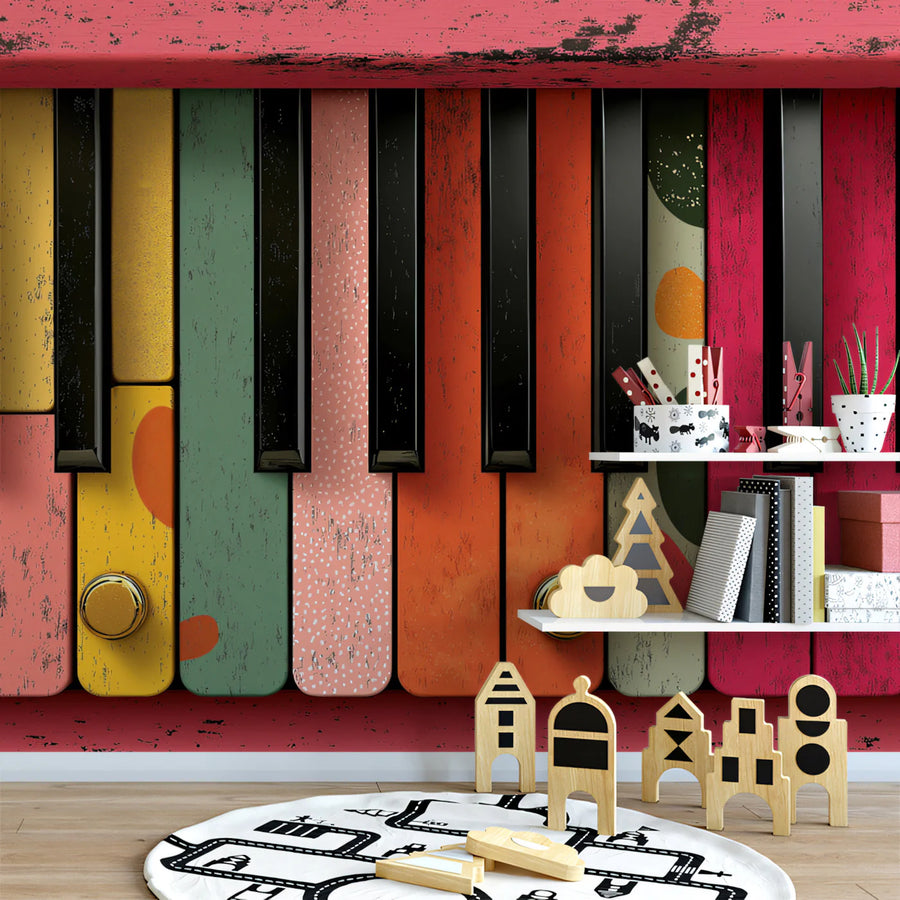 Abstract Piano Keys Mural Wallpaper — Whimsical Retro Music Decor Mural Wallpaper